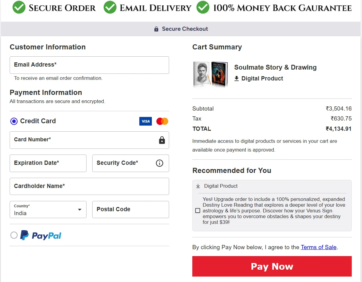 Soulmate story  shown on checkout page